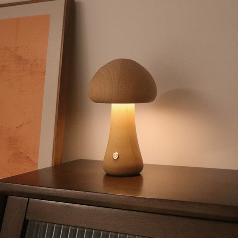LUMONIGHT | Wooden Mushroom LED Night Light with Touch Switch | Atmospheric Lighting | Child Friendly